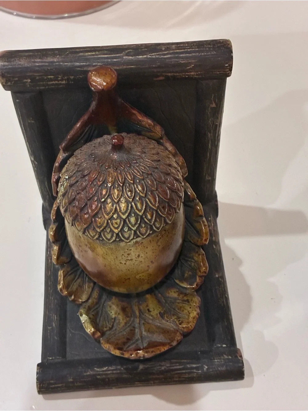 Vintage Rustic Resin Acorn & Oak Leaf Bookends - Pair📝